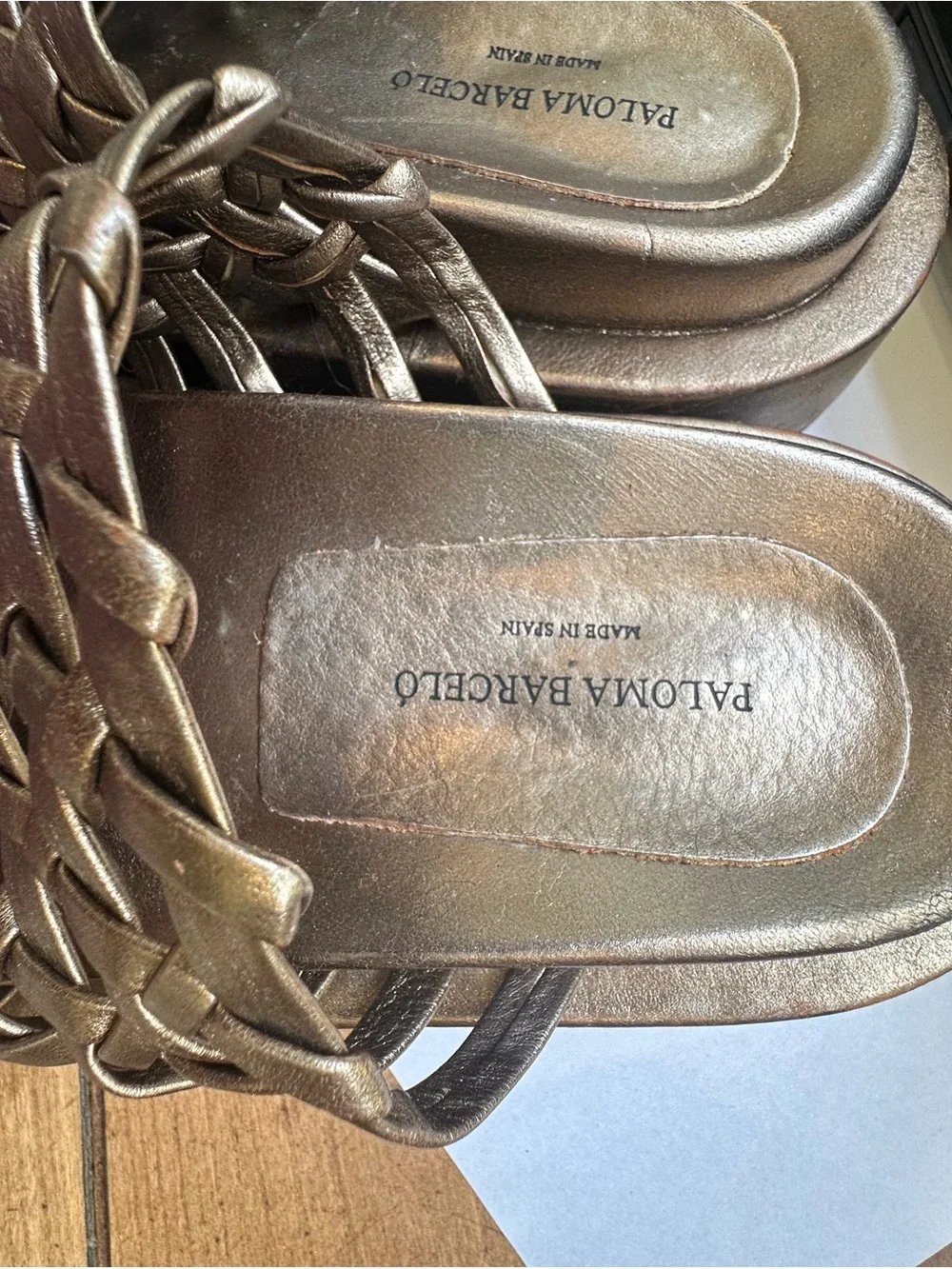 Paloma Barcelo Metallic Woven Slide Sandals - Bronze